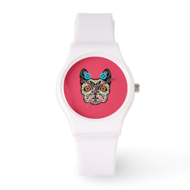 Socker Skull Frenchie - Rosa Armbandsur (Framsida)