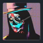 Socker Skull Girl Day of the dead Pop Art Fyrkantig Klocka<br><div class="desc">Vägglås för Day of the dead Skull Flicka</div>