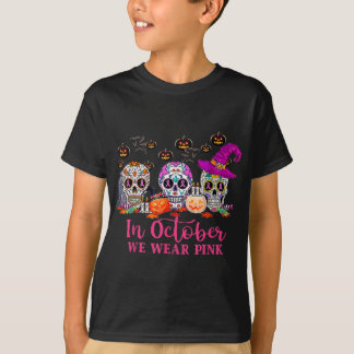 Socker Skull Halloween bröstcancer i oktober T Shirt