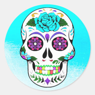 Socker Skull Halloween Teal Lila Runt Klistermärke