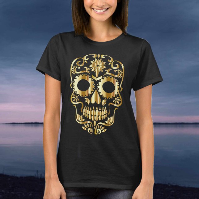 Socker Skull, mexikanskt kulturkonst i Day of the  T Shirt (Skapare uppladdad)