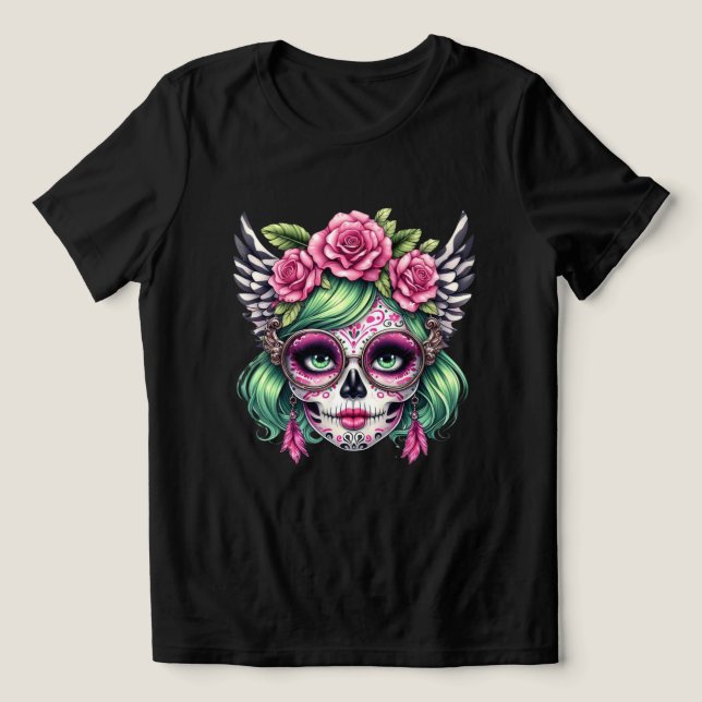 Socker Skull Nerd Big Glasses Blommigt Krona T Shirt (Design Framsida)