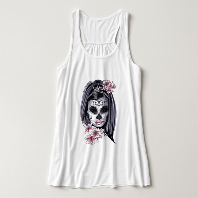 Socker Skull och Lilies Linne Med Racerback (Design framsida)