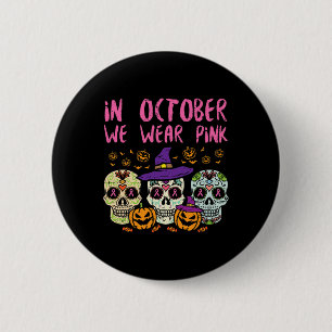 Socker Skull Oktober Rosa Breast Cancer Awareness Knapp