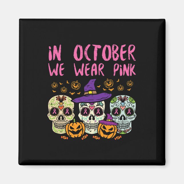 Socker Skull Oktober Rosa Breast Cancer Awareness  Magnet (Framsidan)