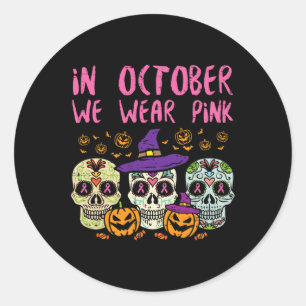 Socker Skull Oktober Rosa Breast Cancer Awareness  Runt Klistermärke