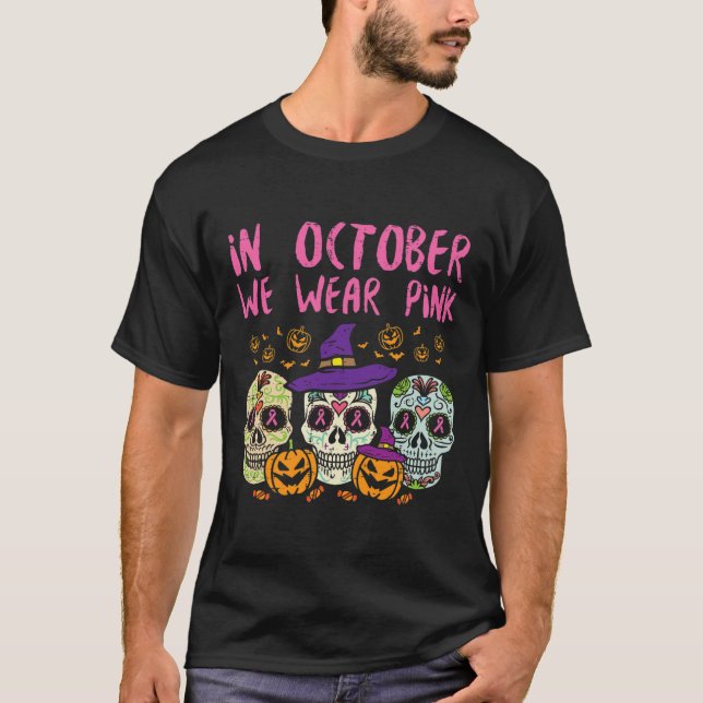 Socker Skull Oktober Rosa Breast Cancer Awareness  T Shirt (Framsida)