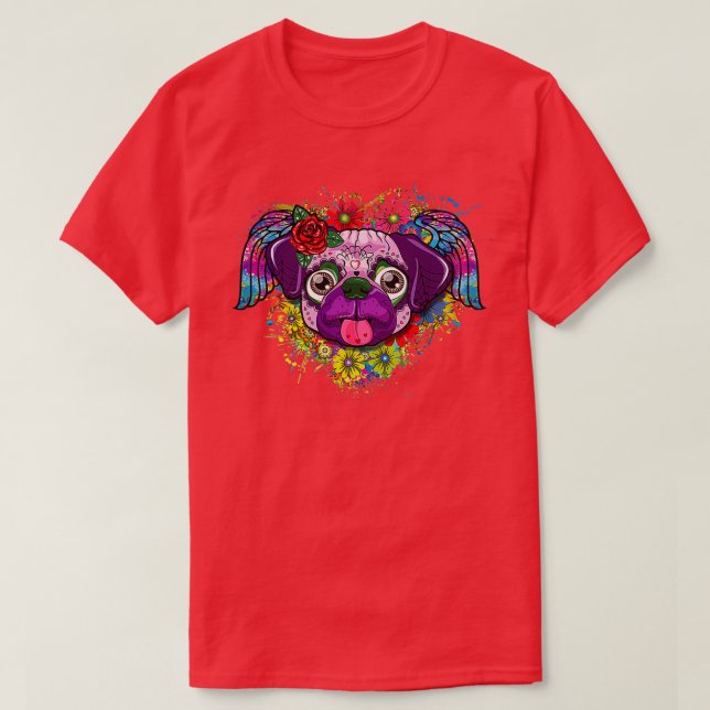 Socker Skull Pug Mamma Day of the dead T Shirt (Design framsida)