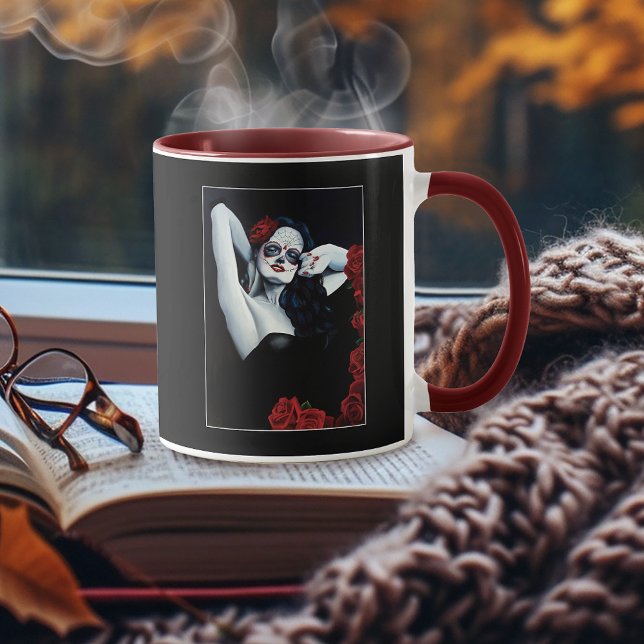 Socker Skull Röd ros Black Mugg (Skapare uppladdad)