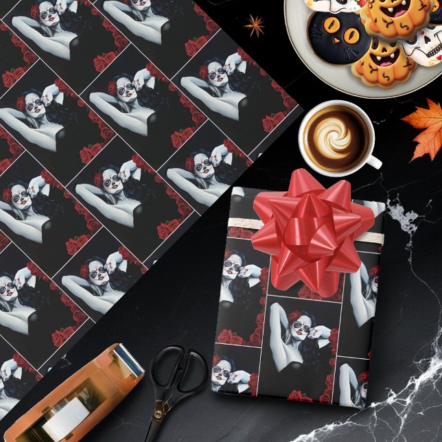 Socker Skull Röd ros Black Presentpapper (Skapare uppladdad)