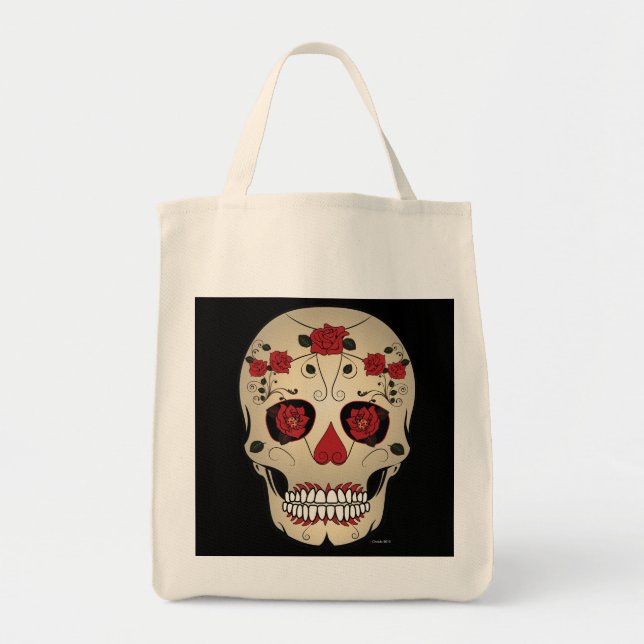 Socker Skull Röd ros Day of the dead Tote Bag Tygkasse (Framsidan)
