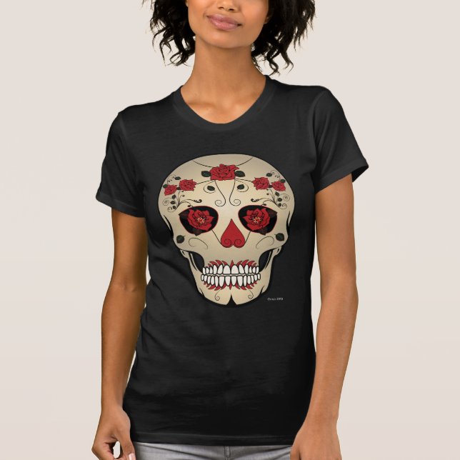Socker Skull Röd ros Day of the dead Tshirt Tee Shirt (Framsida)