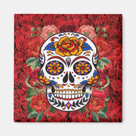 Socker Skull Rosa Röd ros Helgdagar Kitchen Magnet