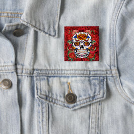 Socker Skull Rosa Röd ros Helgdagar Pinback Knapp