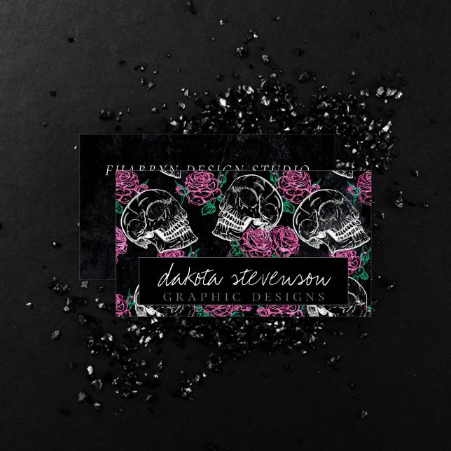Socker Skull Rosa ros | Girly Gothic Grunge Glam Visitkort (Skapare uppladdad)