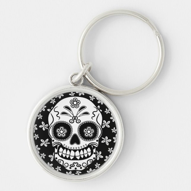 Socker Skull Rund Silverfärgad Nyckelring (Framsidan)