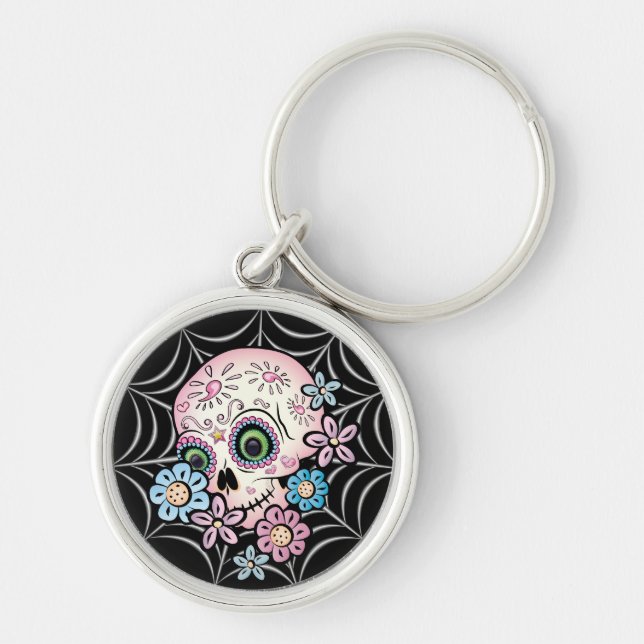 Socker Skull Rund Silverfärgad Nyckelring (Framsidan)