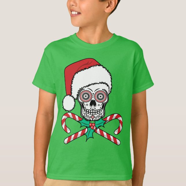 Socker Skull Santa T Shirt (Framsida)
