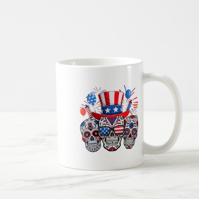 Socker Skull Sunglar Fireworks American Flagga 4:e Kaffemugg (Höger)