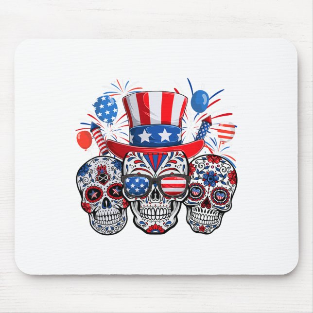 Socker Skull Sunglar Fireworks American Flagga 4:e Musmatta (Framsidan)