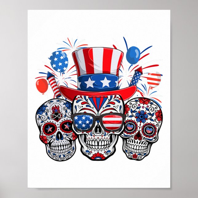 Socker Skull Sunglar Fireworks American Flagga 4:e Poster (Framsidan)