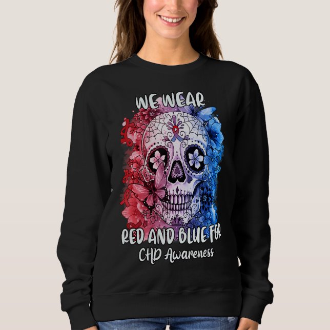 Socker Skull Vi Bära Red Blue Chd Awareness T Shirt (Framsida)