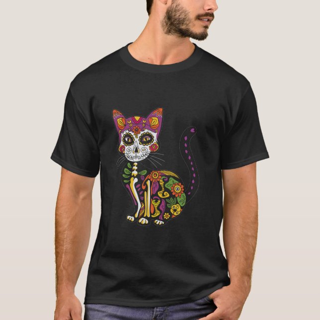 Socker Skullkatt Halloween Cat T Shirt (Framsida)