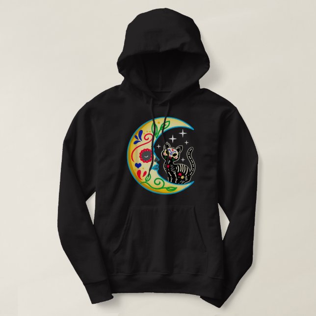 Socker Skullkatt Måne Halloween Day of the dead Hoodie (Design framsida)