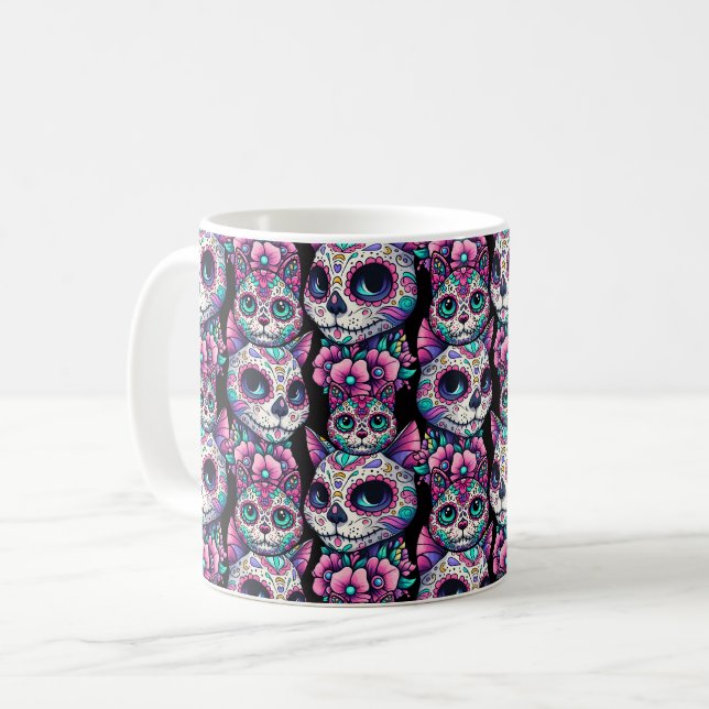 Socker Skullkatt Mönster Kaffemugg (Framsida vänster)