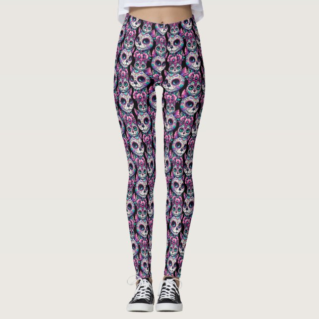 Socker Skullkatt Mönster Leggings (Framsida)