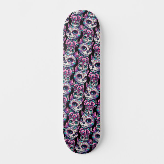 Socker Skullkatt Mönster Mini Skateboard Bräda 18,5 Cm (Framsida)