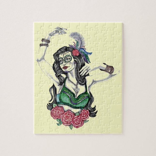 Socker Skullkvinna med Rosor Pussel (Vertikal)