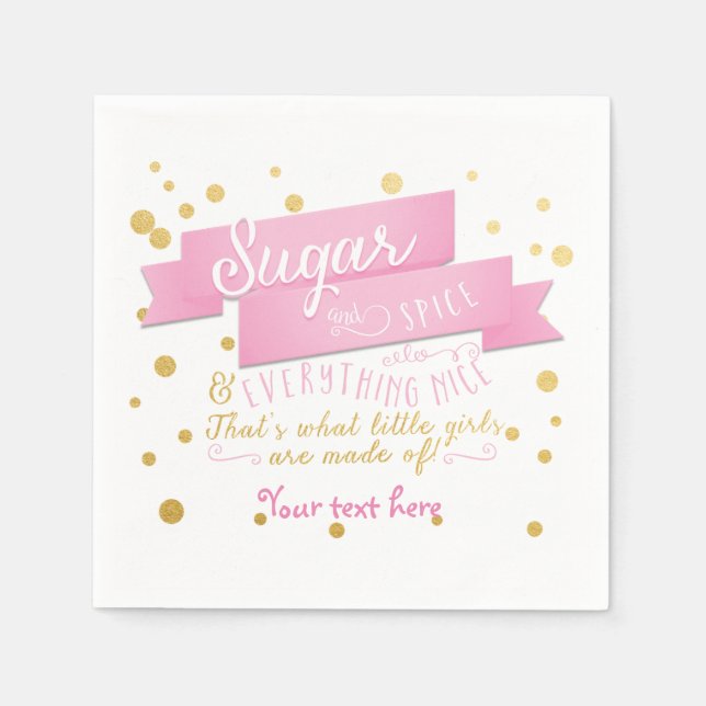 Socker & spice Rosa & Guld Baby Shower Napkins Pappersservett (Framsidan)