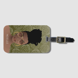 Sockeräpplen Mönster, svart kvinna, Oliv grönt lug Bagagebricka