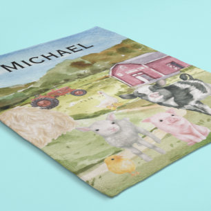 Sockerbagge gårdsdjur Vattenfärg Ladan Monogram Fleecefilt