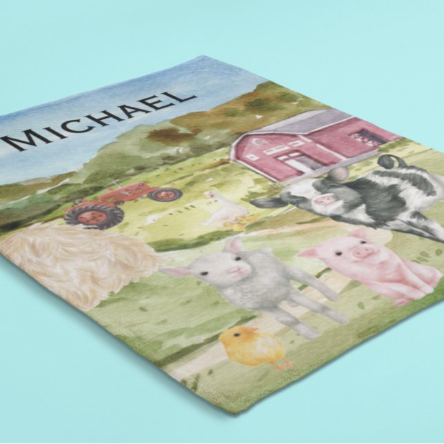 Sockerbagge gårdsdjur Vattenfärg Ladan Monogram Fleecefilt (Skapare uppladdad)