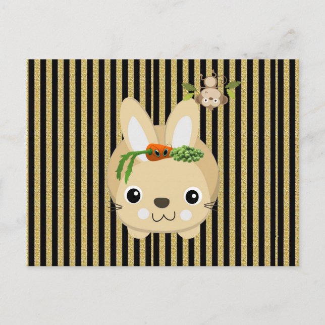 Sockerbetsblad Kanin Monkey Brown Rand Carrots Ärt Vykort (Framsida)