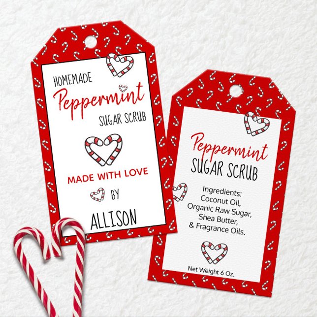 🍭 sockerbitar av komemade peppermint tillverkat m presentetikett (🍭 Homemade Peppermint Sugar Scrub Made With Love Gift Tags
)