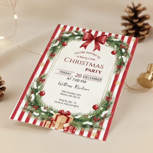 Sockerbitsrandig julfestinbjudan inbjudningar (Striped Christmas Card)
