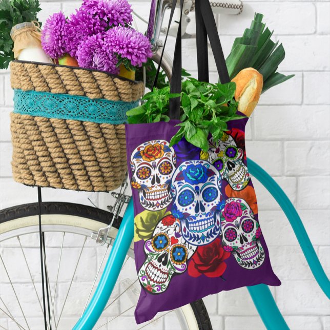 SockerDöskallar Färgfull Ro Cinco Alla själsdagar Tygkasse (Sugar Skulls Colorful Roses Cinco All Souls Day Tote Bag)