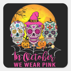 SockerDöskallar i oktober Bära Rosa bröstcancer Fyrkantigt Klistermärke