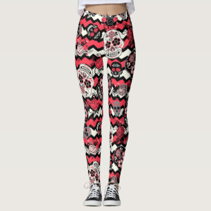 Sockerdöskallar- och blommamönster leggings