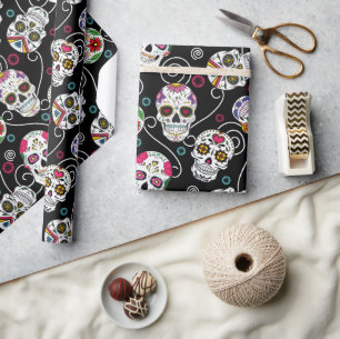 SockerDöskallar och Swirls Black ID725 Presentpapper
