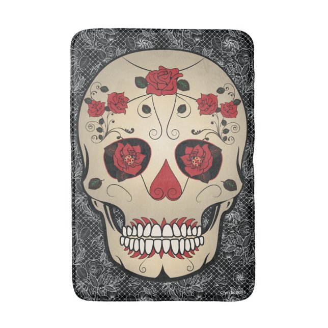 Sockerdöskallarbadmatta - day of the deadkonst badrumsmatta (Framsidan (Vertikal))
