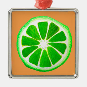 Sockerfrukt, citrusfrukter, ursprunglig vattenfärg julgransprydnad metall