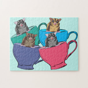 Sockergelrar i Kopp Cute Animal Illustration i Tea Pussel