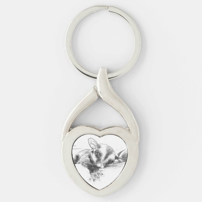 Sockerglidflygplan Keychain Twisted Heart Silverfärgad Nyckelring (Framsidan)