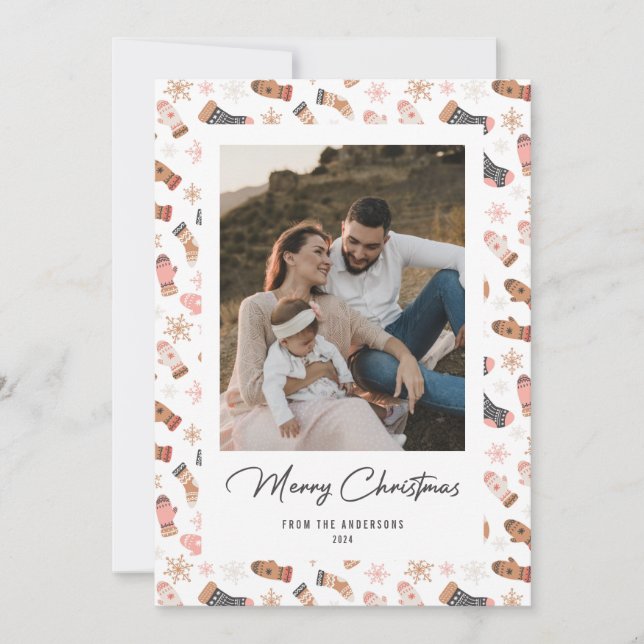 Sockerhandskar, fotopapper för Snöflingor Julkort (Framsida)