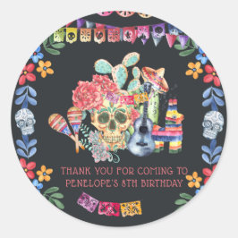 Sockerkallar Día de los Muertos Födelsedag Runt Klistermärke