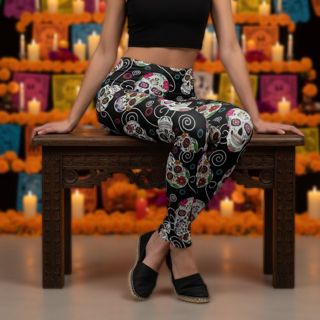 Sockerkallar och virvlar Svart ID725 Leggings (Skapare uppladdad)